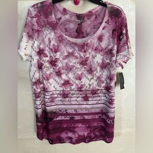 Style & Co Red and White Graphic Short Sleeve T-Shirt